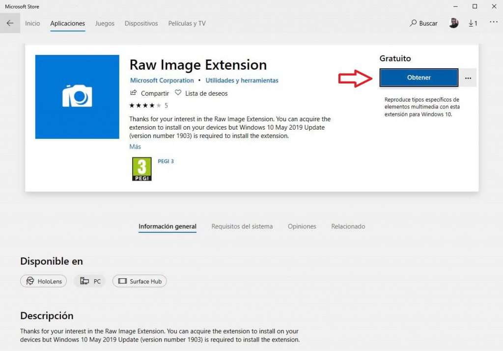 Captura Obtener Raw Image Extension